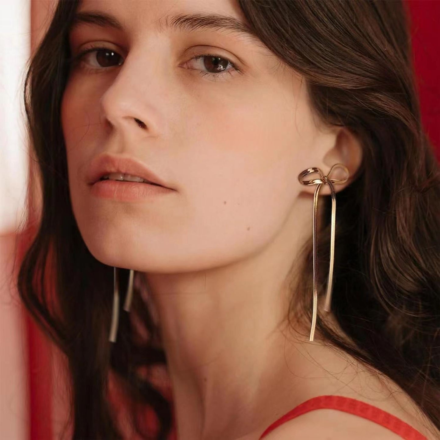 CZTICLE® Aria Bow & Chain Earrings - Gold