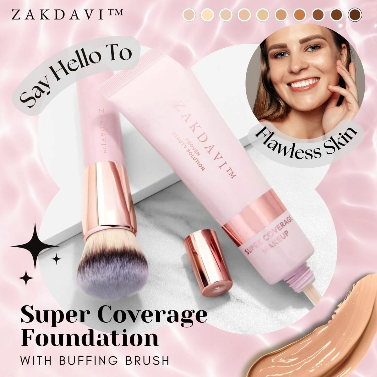 Zakdavi Super Coverage Foundation with Buffing Brush✨
